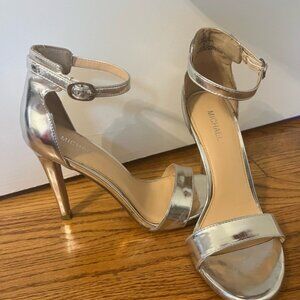 Silver Stiletto Heels with Ankle Strap